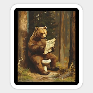 Funny Bear Pooping In The Woods Sticker